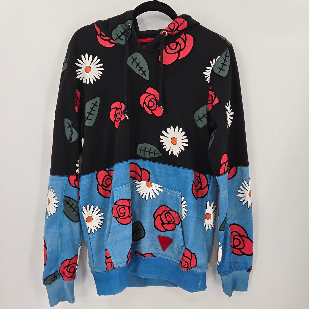 Bass by Ron Bass Flower Pattern Hoodie Color Block Black Blue Medium - Picture 2 of 4